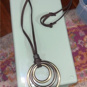 Chic Leather Necklace with Metallic Rings